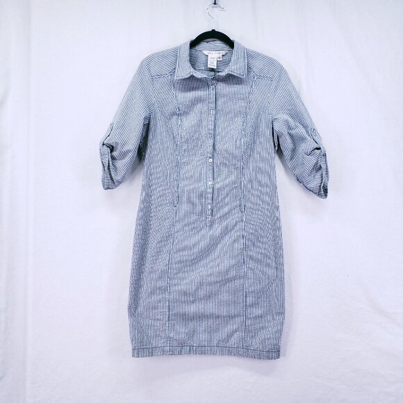 Max Studio Blue n White Striped Button Collar Preppy Sheath Shirt Dress Size XL - Picture 1 of 14